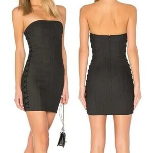 CINQ A SEPT -NWT- Gaia Black Denim Mini Lace Up Dress | 8